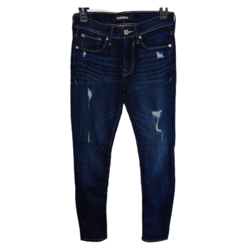 Express Dark Wash Ripped Mid Rise Legging